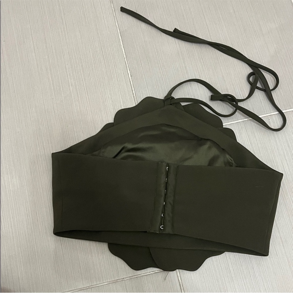 Lovers + Friends Olive Floral Applique Halter Crop Top - Picture 4 of 6